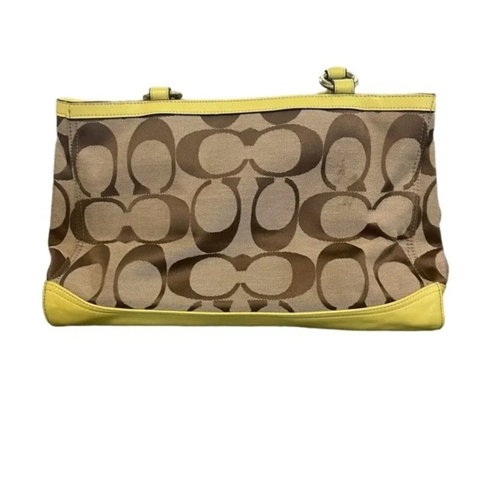 Coach Hampton Satchel Set w/ Wristlet Wallet. Signature w/ Yellow Leather Trim. - Picture 4 of 13